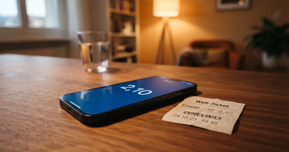 Ein Smartphone liegt mit dem Display nach unten auf einem Holztisch neben einem Wasserglas.