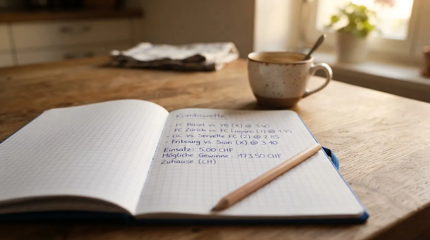 Ein leeres kariertes Heft und ein Bleistift liegen auf einem Küchentisch im warmen Licht des späten Nachmittags.