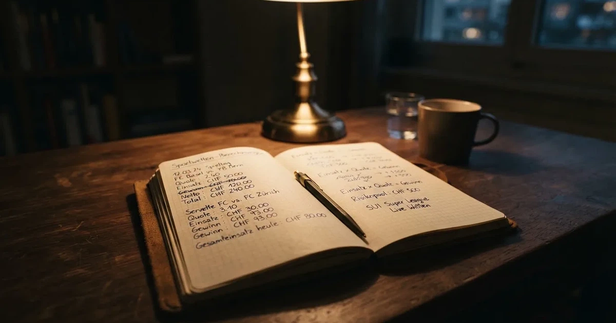 Eine Schreibtischlampe beleuchtet am späten Abend einen Block mit handschriftlichen Notizen und einen Stift.