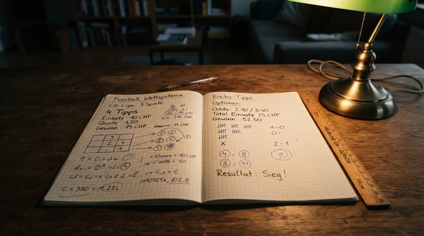 Eine Schreibtischlampe beleuchtet ein kariertes Heft mit handschriftlichen Skizzen, daneben liegt ein Lineal aus Holz.